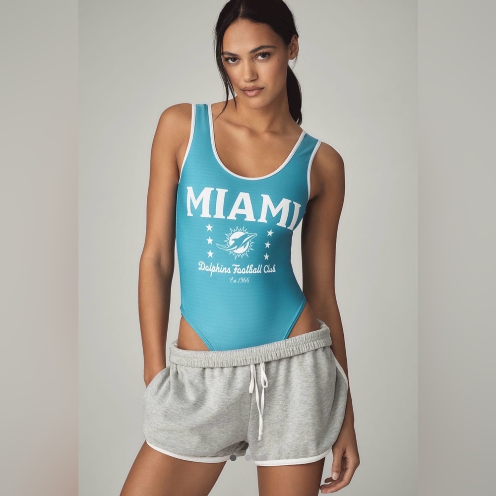 NWT The Wild Collective x Anthropologie Miami Dolphins Blue Bodysuit